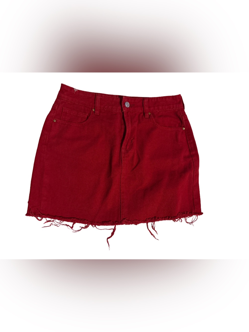 PacSun Red Frayed Denim Mini Skirt